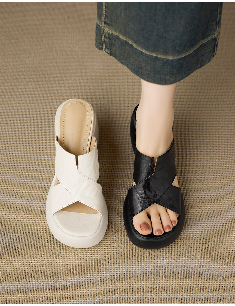 Sandal cao gót nữ quai chéo hở mũi đế platform đế dày gót 9 cm — màu đen, màu trắng ngà chi tiết 11