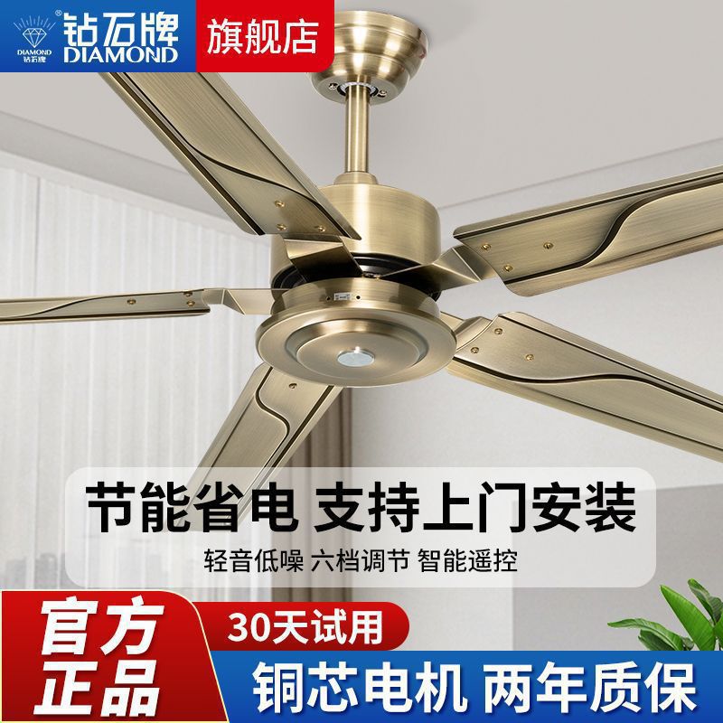 Diamond Brand Fan Five-Blade Large Wind Stainless Steel Ceiling Fan for Home Living Room Dining Room Industrial Simple Hanging Style