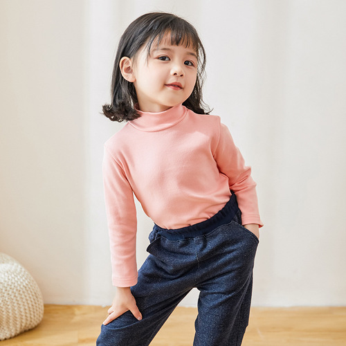 Spring and autumn small turtleneck autumn clothes for boys and girls, winter baby half turtleneck bottoming shirts, pure cotton stretch long-sleeved tops