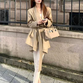 堆领设计感风衣外套高级感领2024秋季小香风西装外套气质女时尚