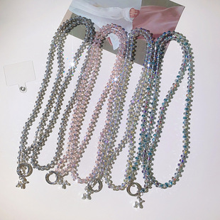 Crystal Wheel Beads Long Mobile Phone Chain Ins Style Outdoor Travel Shopping Beads Luminous Shiny Crystal Keychain