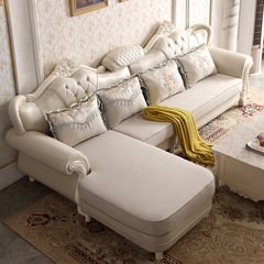 Modern Simple European Corner Coffee Table, European Style Sofa with Fabric Combination, Tech Fabric Empress Sofa Set, Whole House Decoration for Large Living Room