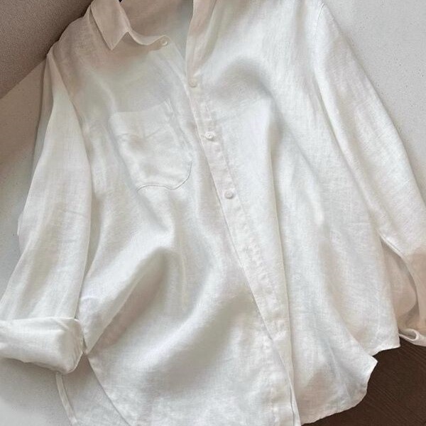 Super Fairy White Long-Sleeved Shirt, Summer Thin Loose Style, New Casual Cotton and Linen Shirt Jacket, Sun Protection Top