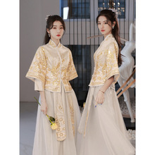 伴娘服高贵姐妹裙婚礼优雅新中式伴娘服2025爆款春秋季礼服灰色女