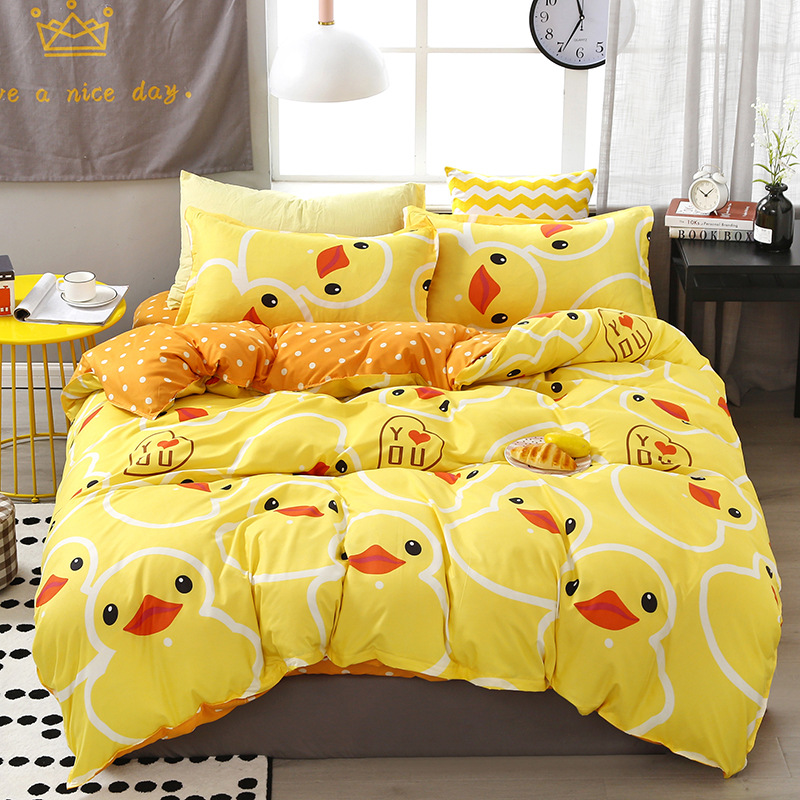 Wholesale Student Dormitory Aloe Vera Cotton Four-Piece Bed Sheets Quilt Cover Pillowcase Single Bedding Unit Dormitory Set