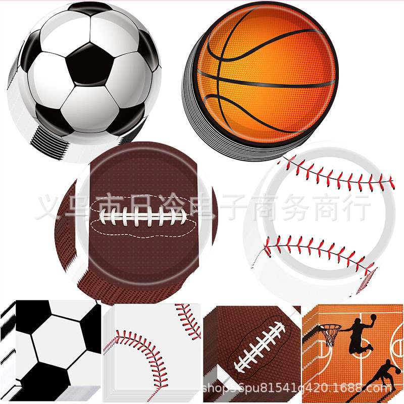 New ball theme rugby baseball football basketball party suit paper plate paper cup tissue sports style