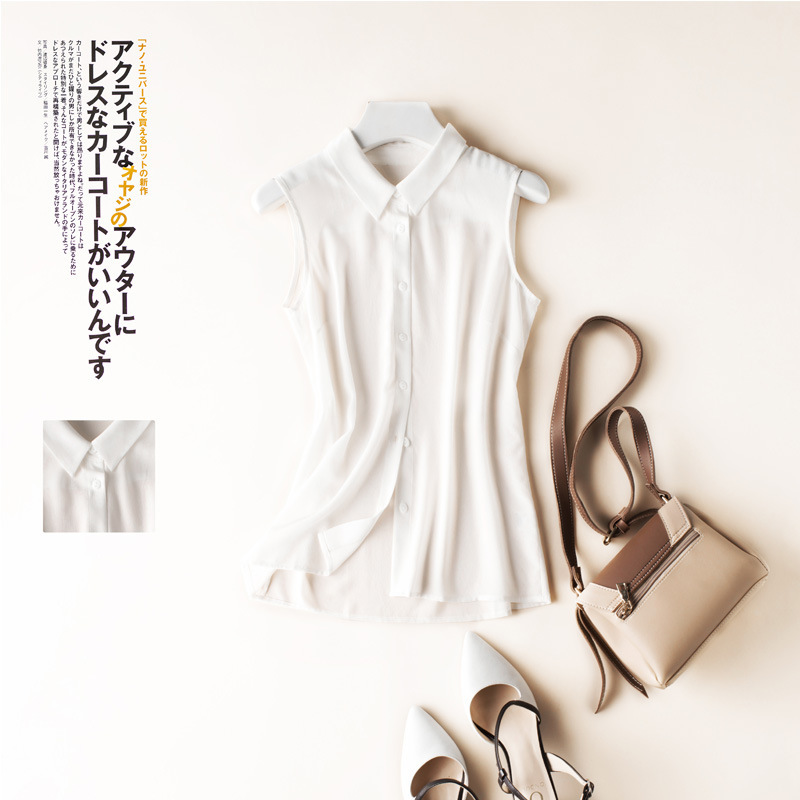 Summer New Mulberry Silk Sleeveless Shirt for Women Solid Color Large Size Square Collar Top Cardigan Outer Wear Loose Work Clothing