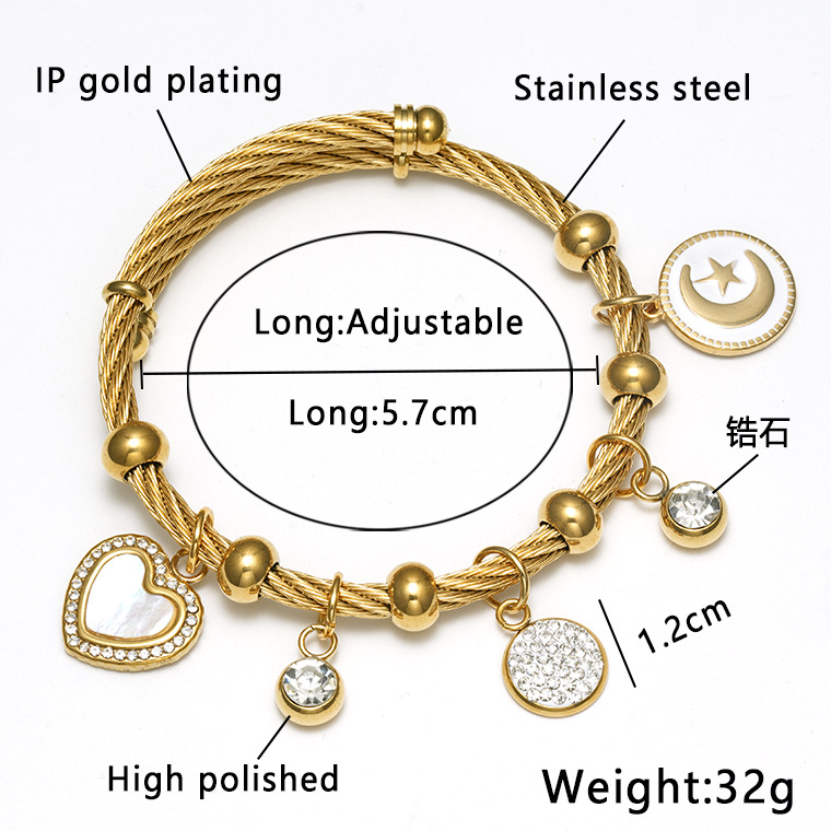 Ethnic Style Geometric Stainless Steel Gold Plated Artificial Gemstones Bangle 1 Piece display picture 2