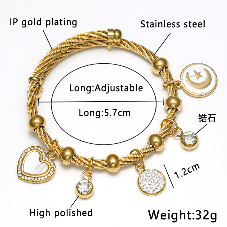 Ethnic Style Geometric Stainless Steel Gold Plated Artificial Gemstones Bangle 1 Piece