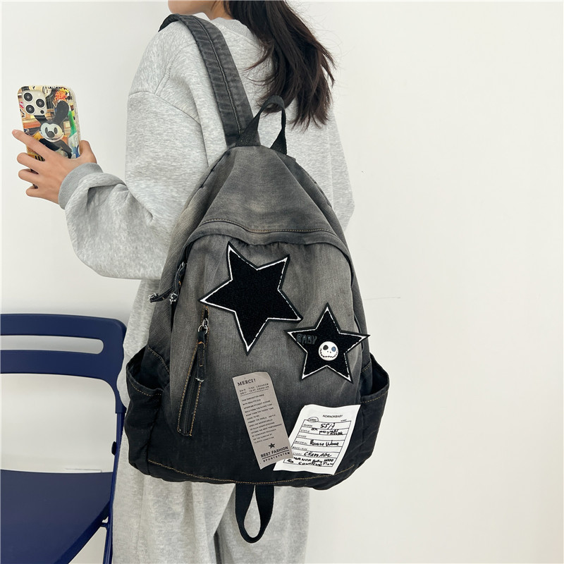 2026 Hot-Selling Gradient Washed Denim Schoolbag for Couples, College Students, Niche Design, Retro Denim Backpack 2026 Hot-Selling Gradient Washed Denim Schoolbag for Couples, College Students, Niche Design, Retro Denim Backpack