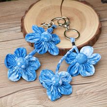 云南民族风耳环大理扎染蓝染手工布艺盘扣批发小花钥匙扣