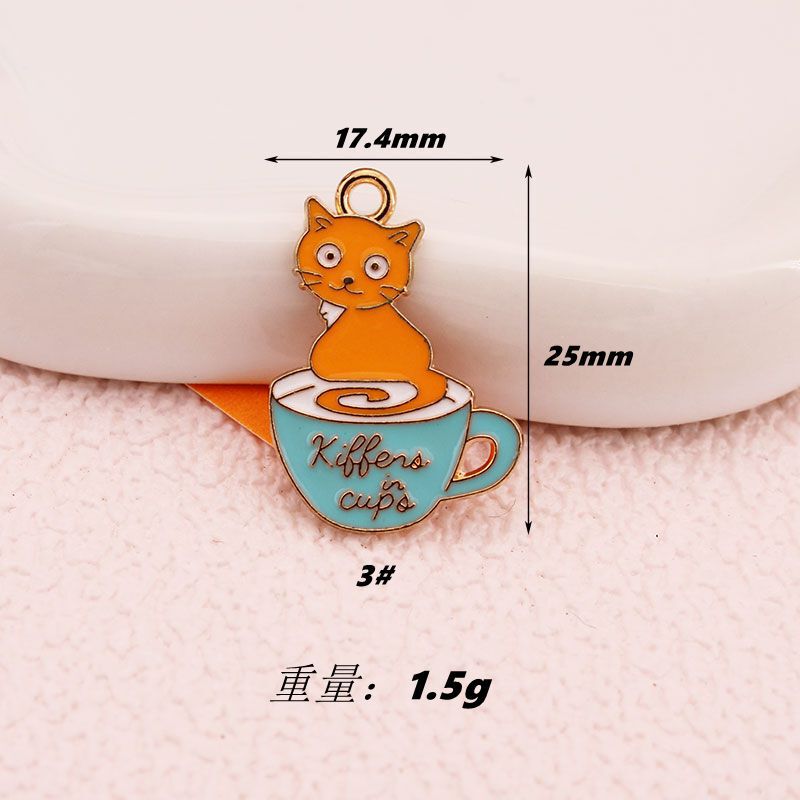 漫画のコップのイヤリングDIYの愛の猫のコーヒーカップの猫の耳飾りのキーホルダーの部品DIYのアクセサリ|undefined