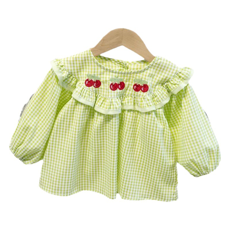 Camisa de las niñas primavera y otoño Camisa a cuadros de las niñas de estilo occidental camisa de muñeca de manga larga para niños ropa de otoño para niñas otoño