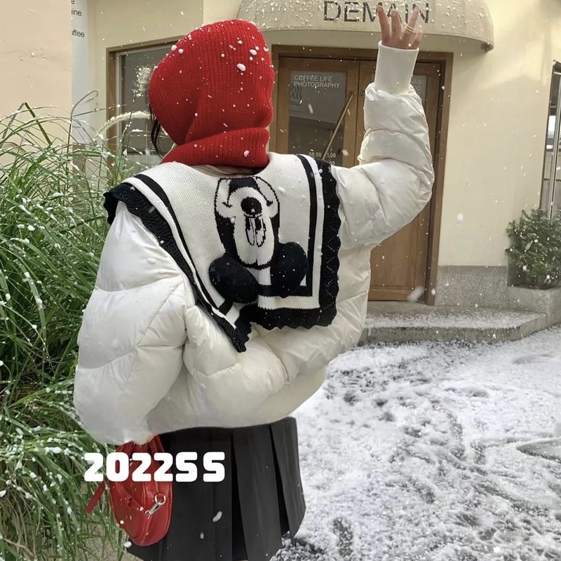 Knitted Mickey Navy Collar Short down Jacket for Women 2026 Winter New Thick Fluffy Cute Petite Coat Trendy Knitted Mickey Navy Collar Short down Jacket for Women 2026 Winter New Thick Fluffy Cute Petite Coat Trendy