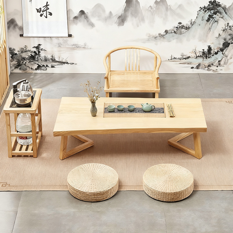 Log New Chinese Style Tatami Table North American Imported Ash Wood Tea Table Balcony Floor-Standing Low Table Modern Coffee Table