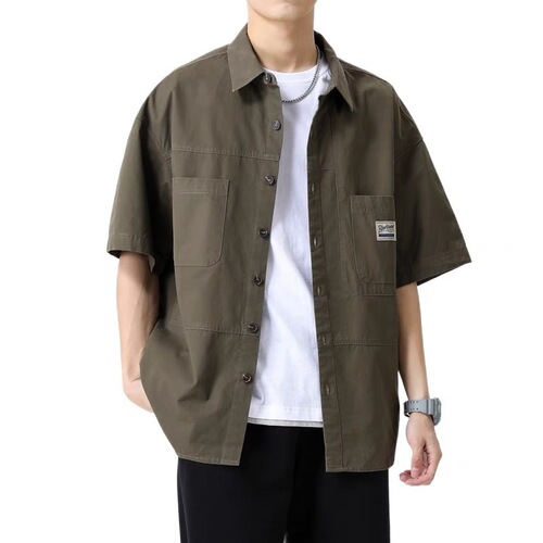 Workwear Casual Cropped Short-Sleeve Shirt for Men | Summer Japanese-Style Top | Thin Jacket | Trendy Brand Shirt