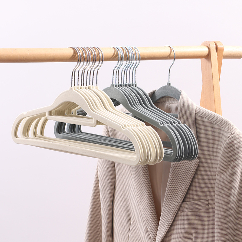 Cross-border flocking hanger non-slip plastic seamless hanger transparent clothes hanging household adult clothes support factory wholesale Cross-border flocking hanger non-slip plastic seamless hanger transparent clothes hanging household adult clothes support factory wholesale