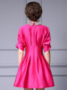 Zhili Dingdiamond Doll Neck Dress Rose Red High end Exquisite Raglan Sleeves A-line Dress Small stature 2024 Summer