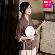 茶艺师服装民国风禅意女装中式汉元素汉服唐装上衣茶服养生工作服