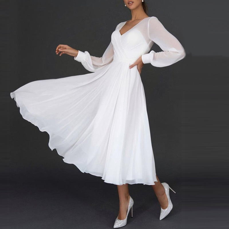 Spring and Summer Foreign Trade Women's Long Dress Independent Station European and American Sexy Long Sleeve Chiffon Mesh Large Swing Dress Spring and Summer Foreign Trade Women's Long Dress Independent Station European and American Sexy Long Sleeve Chiffon Mesh Large Swing Dress