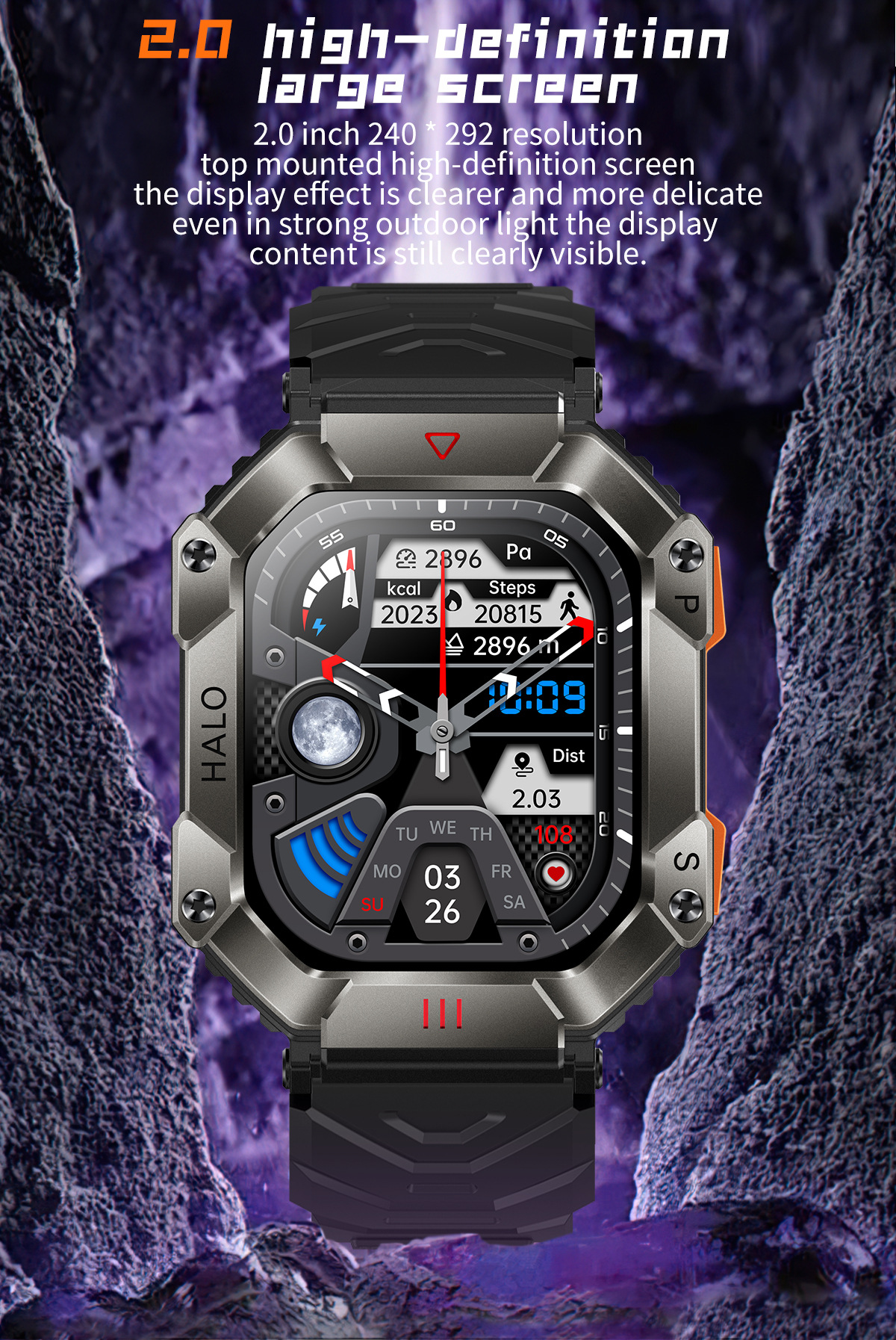 Smart Watch KR80 Men Outdoor Sports Fitness Tracker Bluetoot_voghion.com