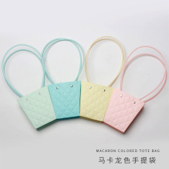 Macaron color handbag trapezoidal embossed flower box material bouquet gift box manufacturer wholesale flower bag packaging box