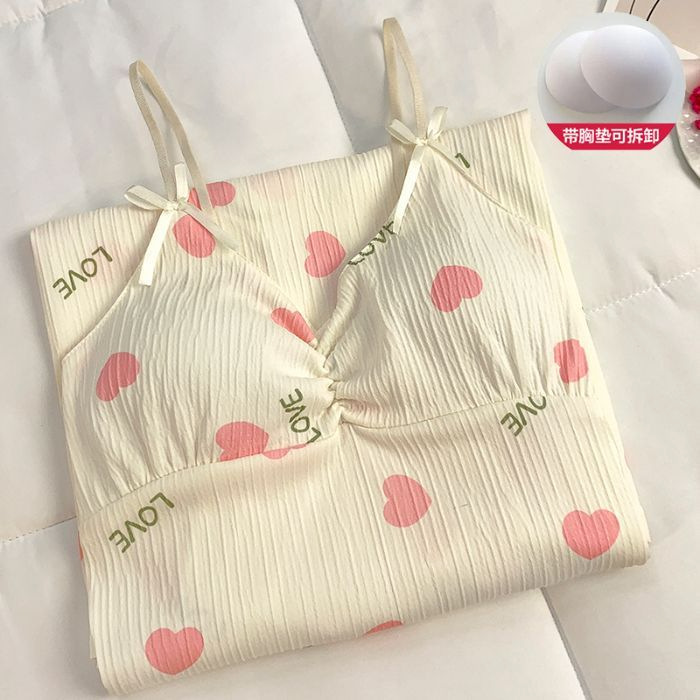 Pijama de verano giratorio desmontable con cojín de pecho dulce lindo vestido de algodón arrugado ropa para el hogar