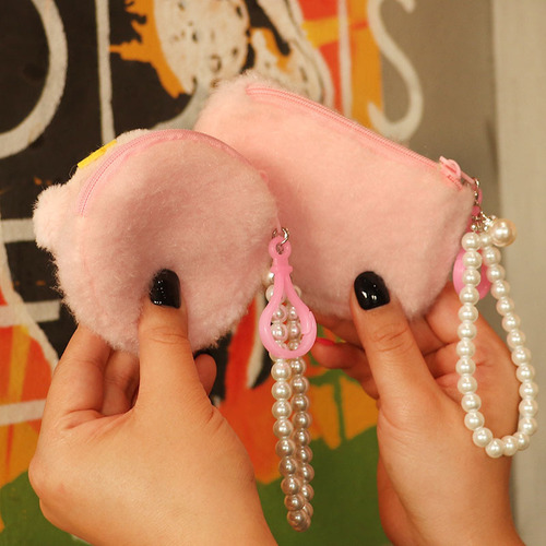 New Plush Kirby Coin Purse Cute Girly Heart Pink Zipper Headphone Bag Card Bag Mini Storage Bag