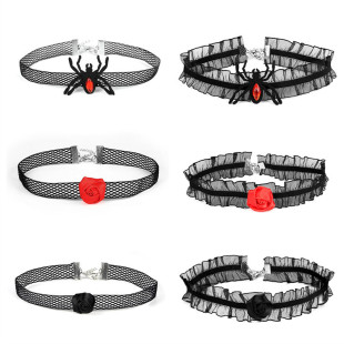 Sexy Accessories Halloween Spider Lace Collar Fabric Rose Flower Lace Collar choker Neck Ring