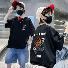 純棉男童短袖t恤2023夏季新款卡通童裝兒童寶寶寬鬆洋氣T恤上衣潮