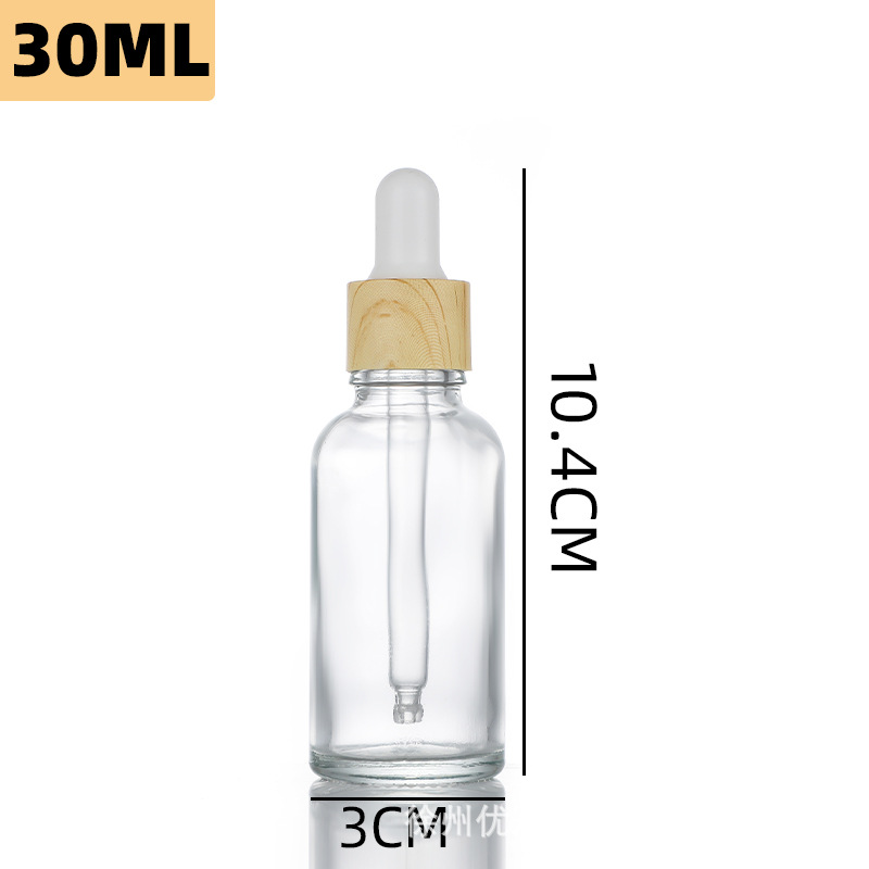 Botella de esencia a prueba de luz con tapa de imitación madera, botella de aceite esencial, botella cuentagotas de vidrio de 5-100 ml, botella para productos de cuidado de la piel, cosméticos