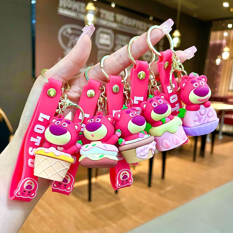 Cake Strawberry Bear Keychain Cartoon Bear Doll Pendant Car Key Chain Pendant Doll Machine Gift Wholesale