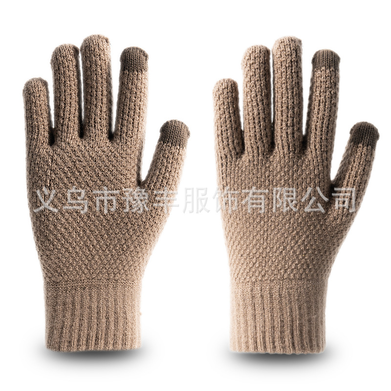 Venta al por mayor de punto guantes de lana de invierno cálido estilo coreano etiquetado engrosado guantes de pantalla táctil forrada de lana Nuevo más tamaño