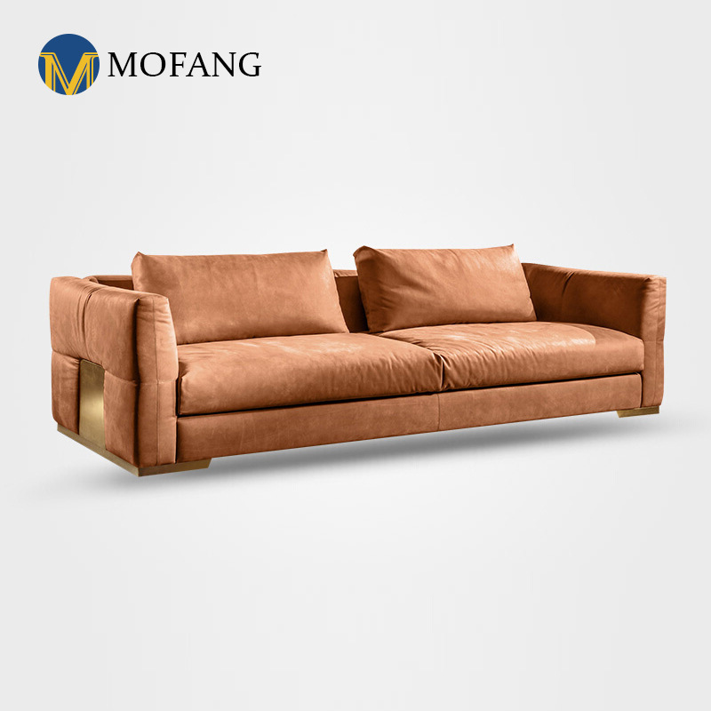 Italian-style minimalist large-level sofa villa living room high-end light-luxury straight-row matte leather upholstered down-filled sofa