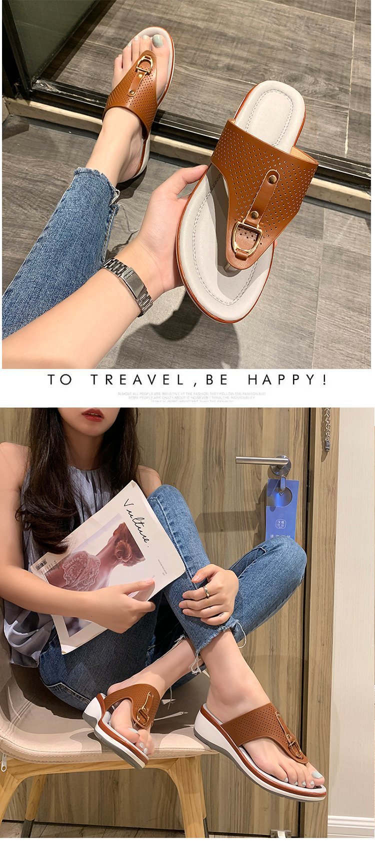 Summer 2021 export plus-size women's shoes Amazon cross-border toe wedge heel European and American metal buckle beach sandals Application Scenario