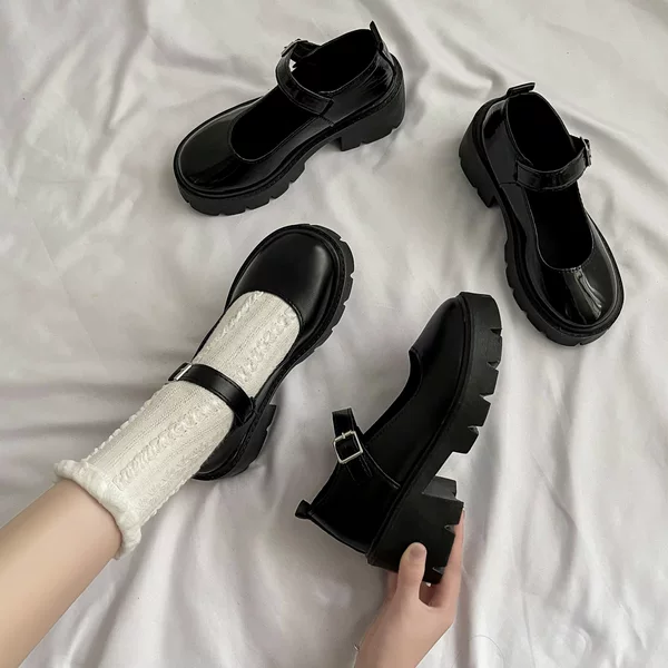 2026 Spring and Autumn New Mary Jane Shoes High Heel Small Size Chunky Heel Thick Sole College Style Single Shoes Retro Leather Shoes for Women