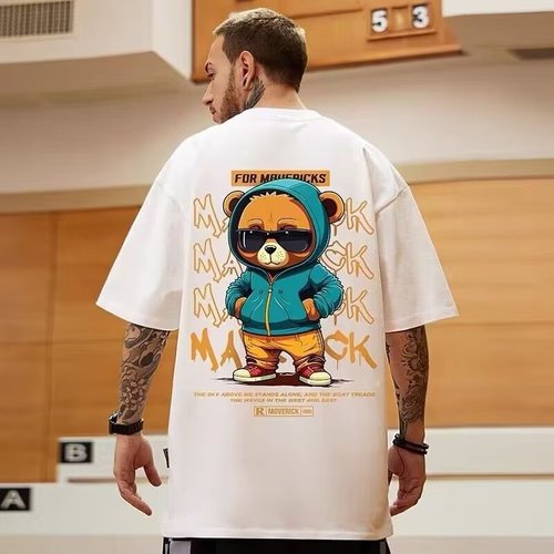 Oversize American streetwear large men's size unisex relaxed bear short-sleeve T-shirt half-sleeve summer fashion