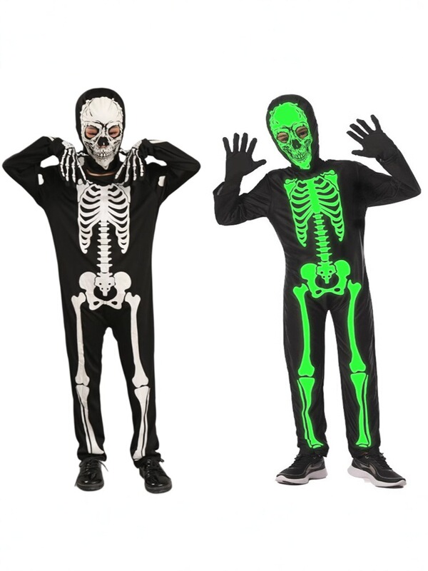 ハロウィーン子供衣装夜光スカル幽霊鬼中小童キャラクター衣装ワンピース舞台ショーパーティー服|undefined