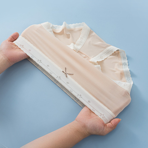 New women's ice silk underwear, high elasticity, contrasting color, sweet girly graphene breathable Japanese style mid-waist seamless briefs