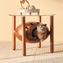 創意實木茶幾客廳陽台貓窩茶台人貓共用茶台小型寵物窩家用雙層台