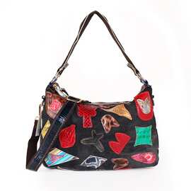 包包女2024新款日韩休闲包女包撞色羊皮拼色斜挎包一件代发