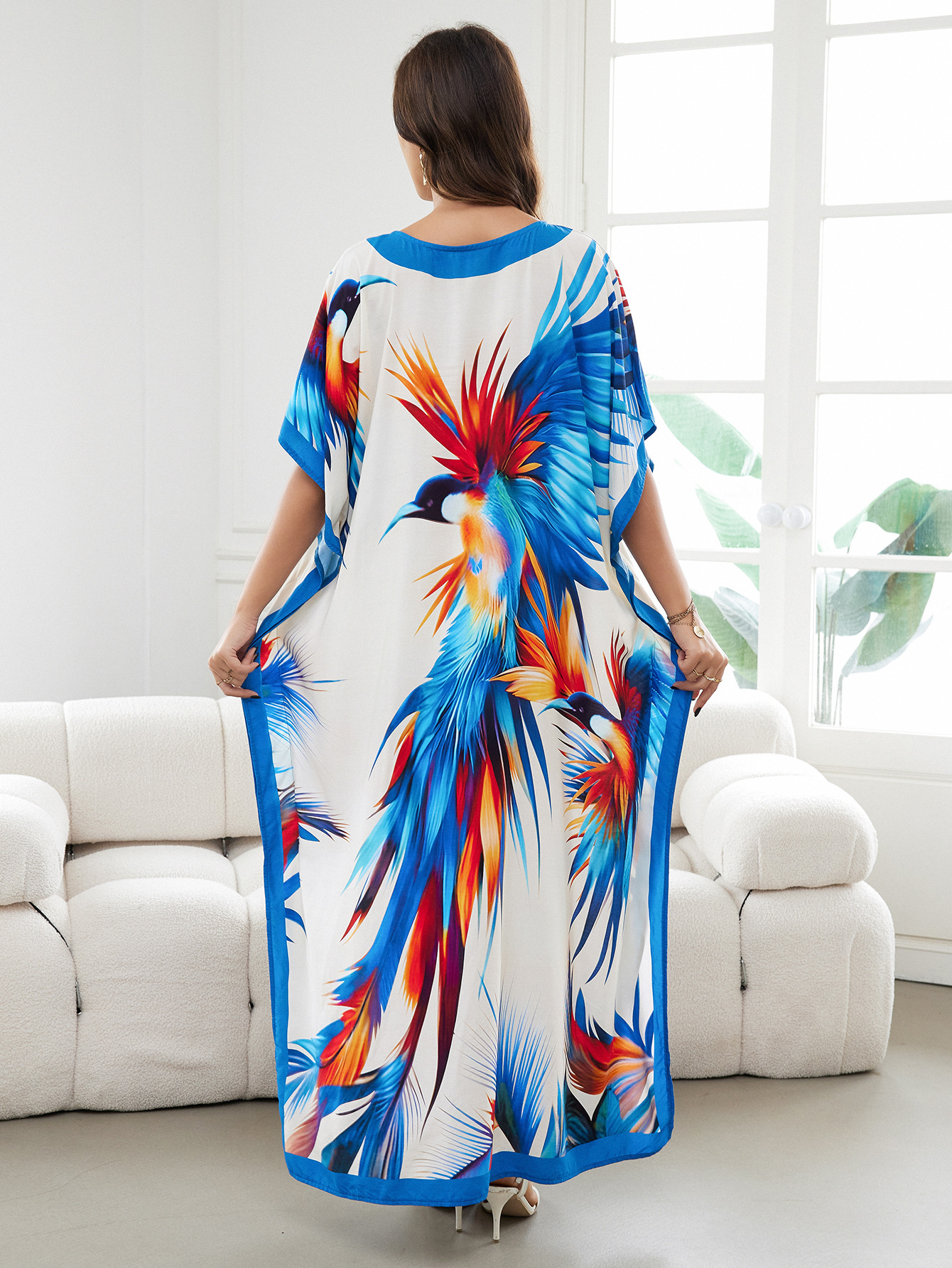Rochie de plajă lungă kimono dama boho viscoză tie-dye_voghion.com
