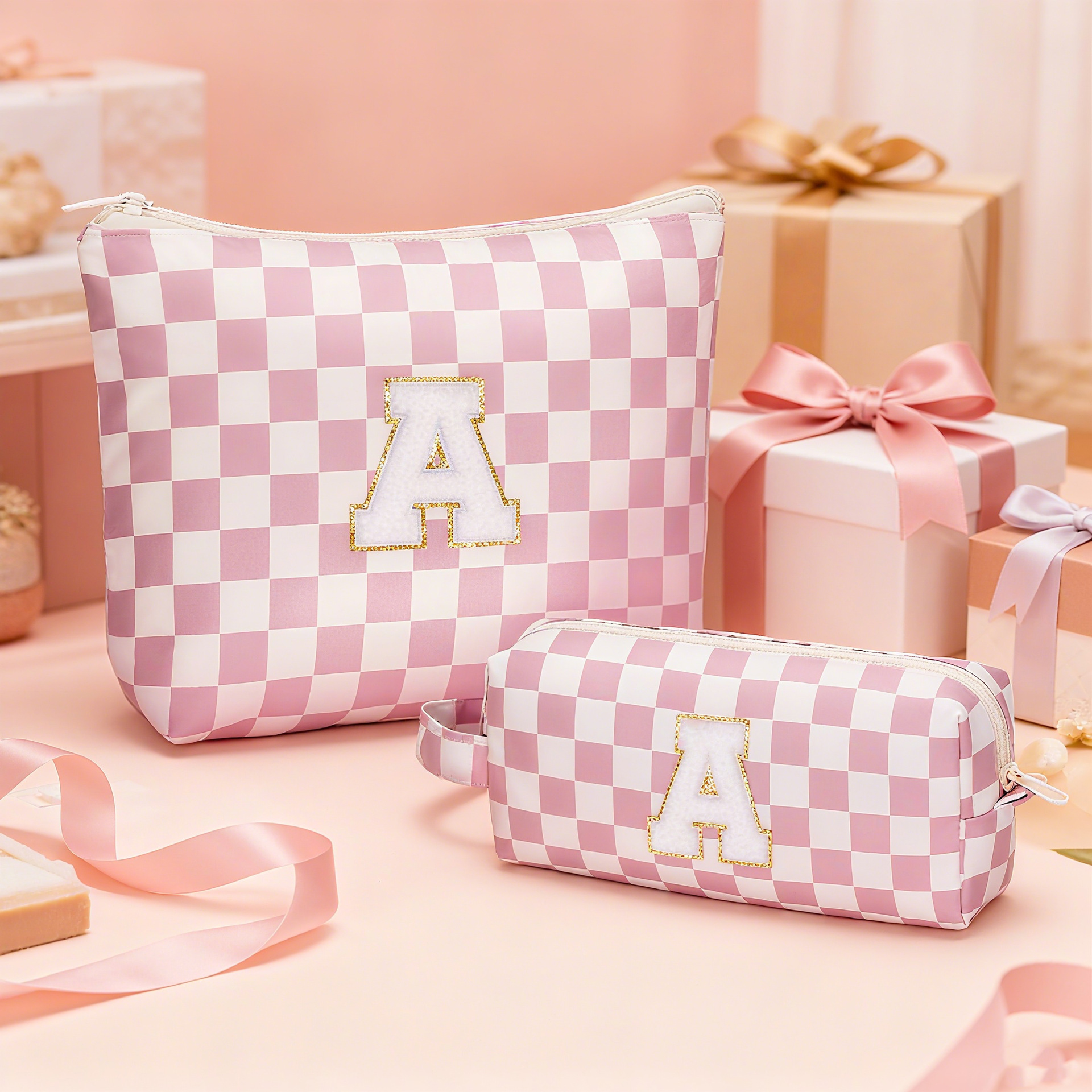 Amazon Cross-Border Large-Capacity Storage Bag Checkerboard Letter Cosmetic Bag Toiletry Bag Clutch Bag Cosmetic Bag