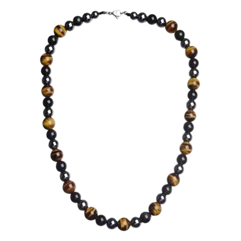Collar de triple protección de piedra ojo de tigre, hematita y obsidiana, el más vendido de Amazon, collar retro para hombre
