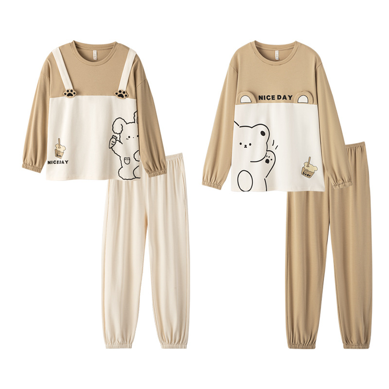 Pareja de pijamas de las mujeres de primavera y otoño de algodón puro de manga larga lindo Internet celebridad oso prendas de vestir exteriores de los hombres de otoño e invierno homewear traje