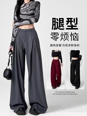 灰色西装裤女春秋2025新款高级感垂感小个子宽松慵懒风直筒阔腿裤
