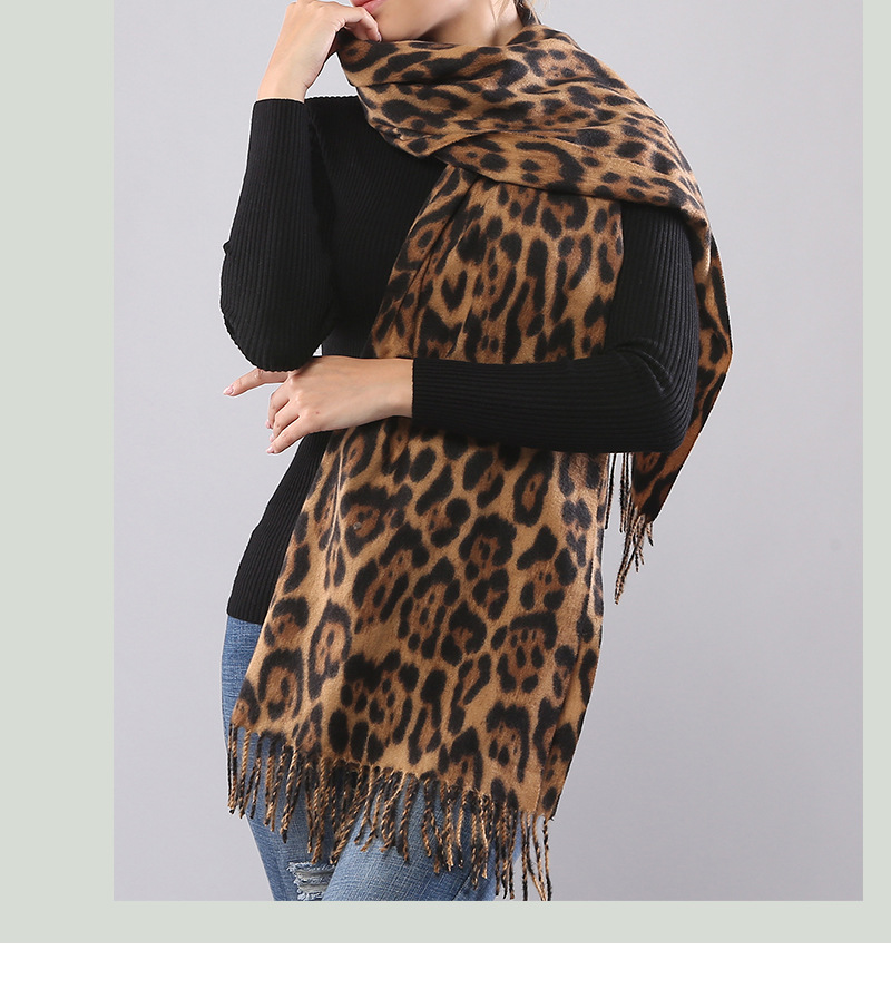 Frau Vintage-stil Leopard Polyester Schal display picture 2