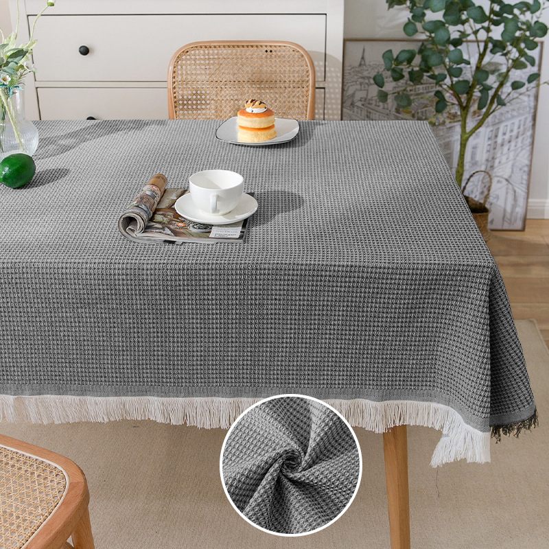 Mantel de gasa de algodón con borlas de estilo crema, mantel a prueba de polvo con atmósfera fotográfica, cubierta decorativa rectangular para mesa de centro antideslizante