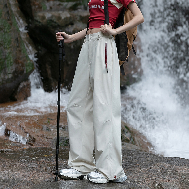 大牌冲锋裤女款防风防水户外速干登山裤薄款伞兵防晒运动白色裤子|undefined