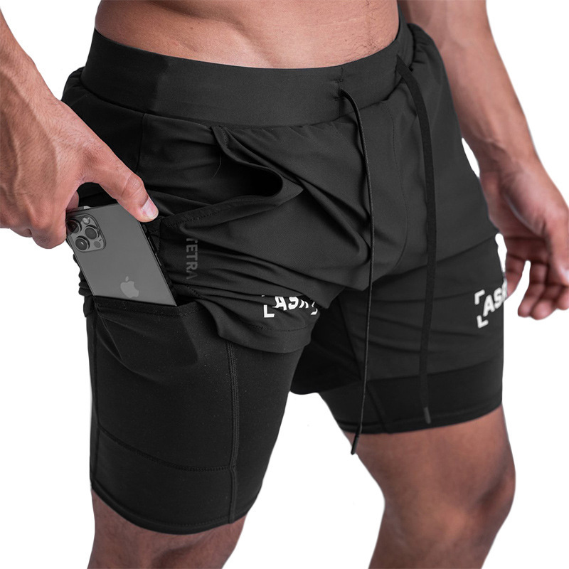 Summer Men's Shorts Half Pants European and American Large Size Double Layer Sports Shorts Men's Outdoor Running Pants